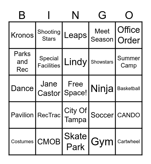 Staff Bingo Card
