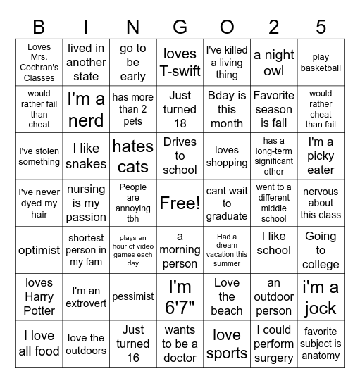 Untitled Bingo Card