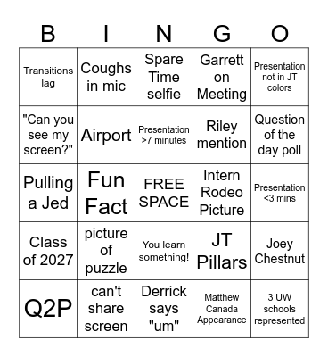 Intern Design Bingo Card