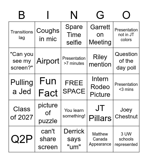 Intern Design Bingo Card