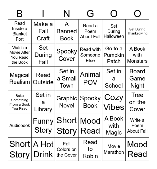 Fall Book Bingo Card