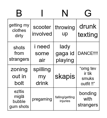 NIGHT OUT BINGO !!!! Bingo Card