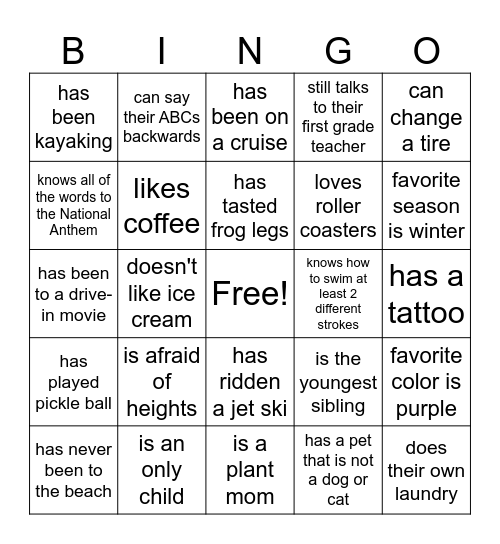 Volleyball 2025 Bingo Card