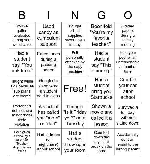 Harlandale High School Teacher PD Bingo Card