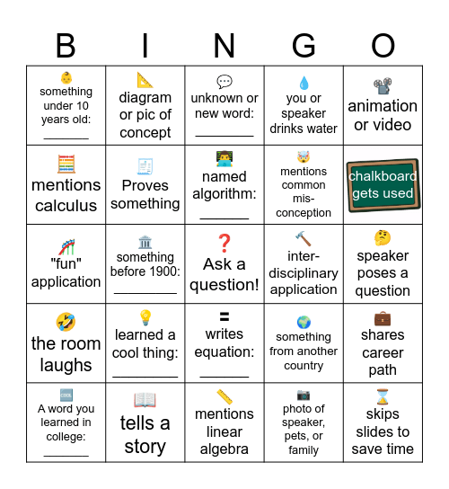 Math/CS Talk Bingo Card