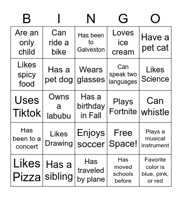 Get to Know Me Bingo Card