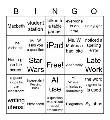 Welcome to ENG II Bingo Card