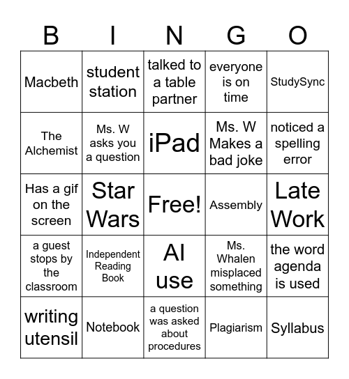 Welcome to ENG II Bingo Card
