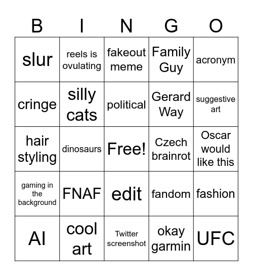 August 2025 IG Bingo 2.0 Bingo Card