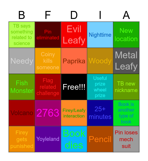 BFDIA 22 Bingo Card