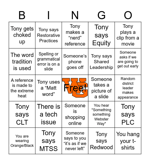 WG Staff Meeting Bingo Card