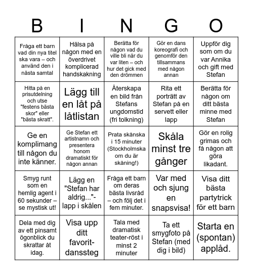 Stefan 50 år Bingo Card