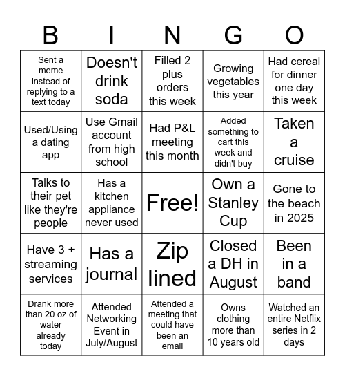 Fun Friday - Have You/Do You Bingo Card