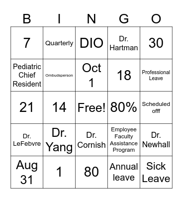 Policy Bingo Card