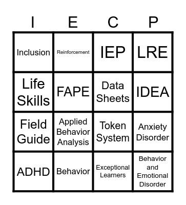 Exceptionalities Bingo Card