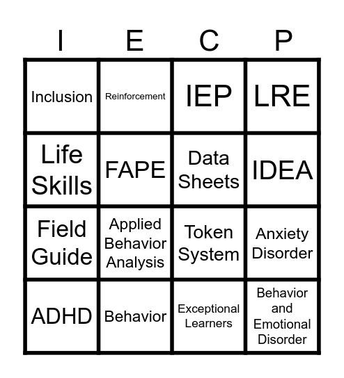 Exceptionalities Bingo Card