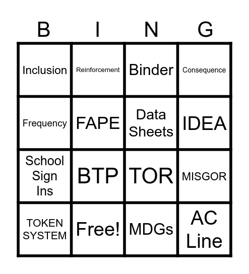 Exceptionalities Bingo Card