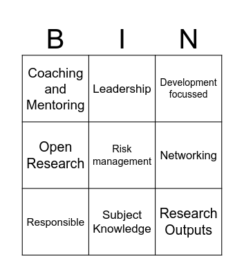 Researcher Development Bingo Card