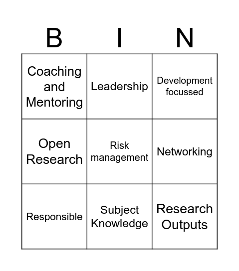 Researcher Development Bingo Card