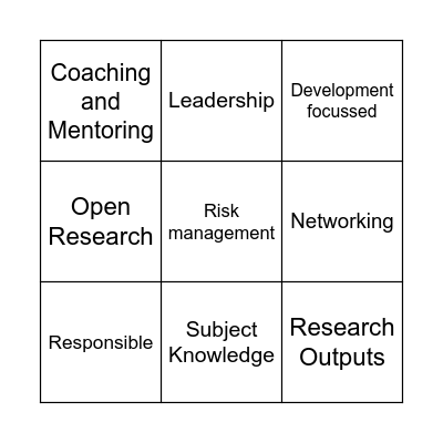 Researcher Development Bingo Card