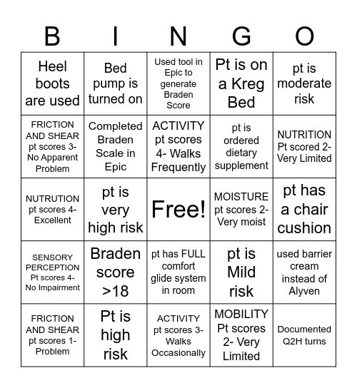 Braden Bingo Card