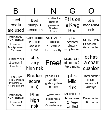 Braden Bingo Card