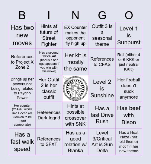 Ingrid Wishlist/Prediction Bingo Card