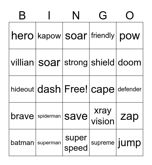 Superhero Bingo Card