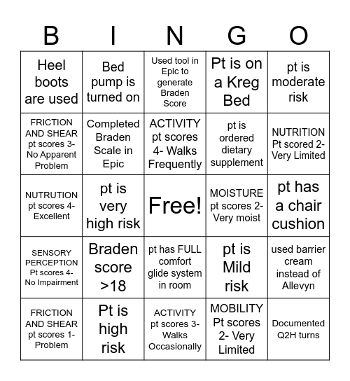 Braden Bingo Card