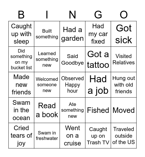 Welcome Back! Bingo Card