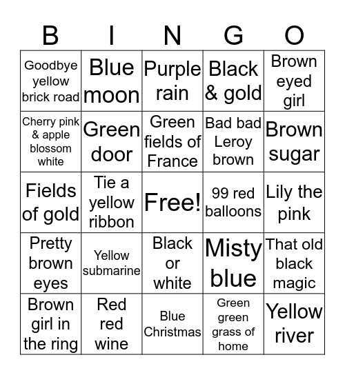 Colours Bingo Card