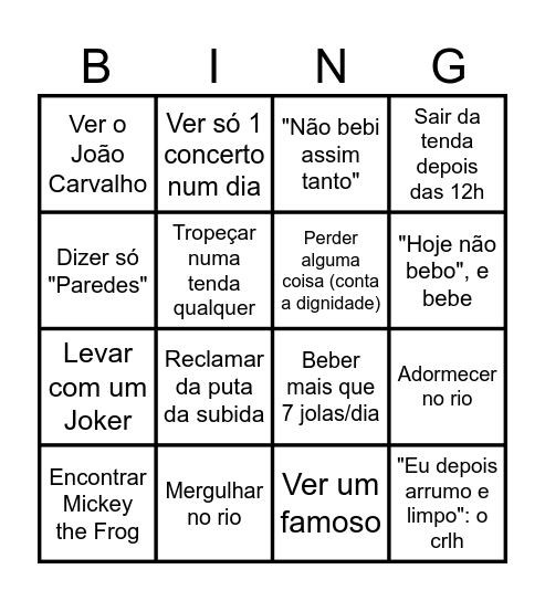 Vodafone Paredes de Coura '25 Bingo Card