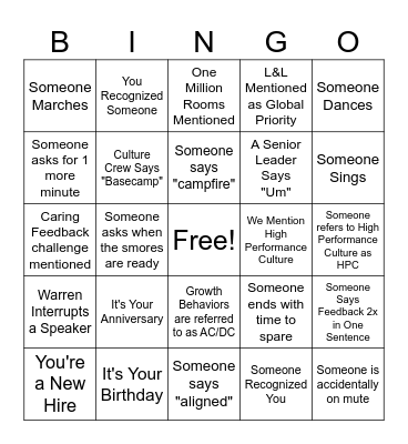 Camp BRAGG Bingo Card