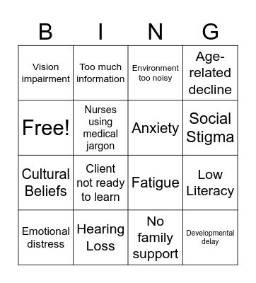 Barrier Bingo Card
