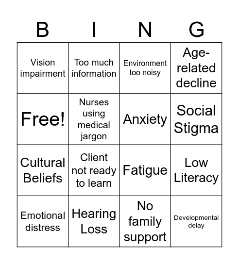 Barrier Bingo Card