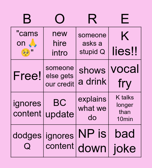 ( ꩜ ᯅ ꩜;)⁭ ⁭ Bingo Card