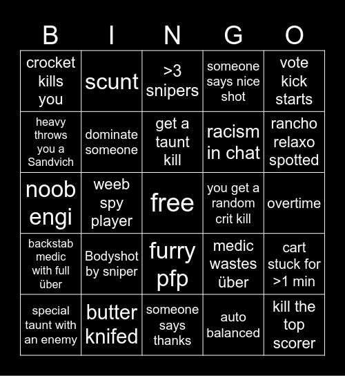 TF2 Bingo Card