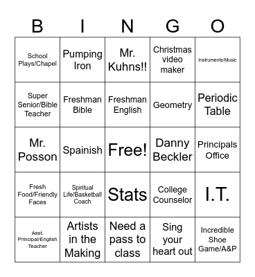 Freshman Welcome Bingo Card