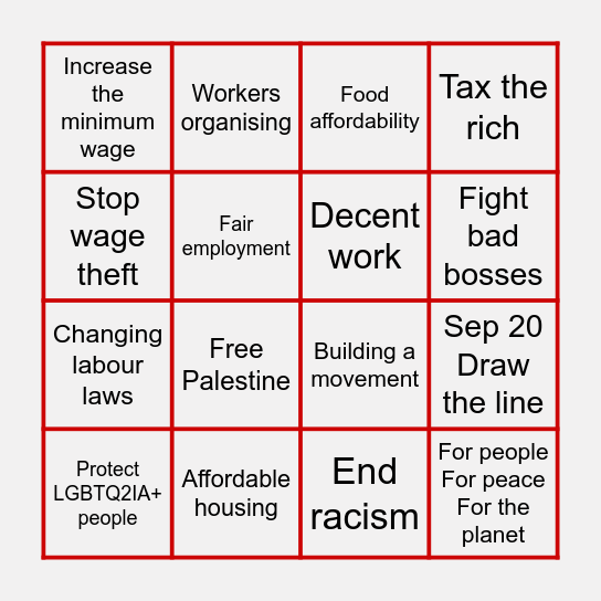 WAC Bingo Card