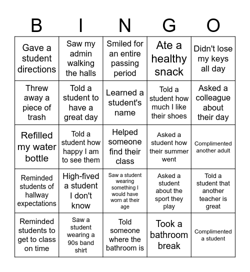 Hallway Bingo Card