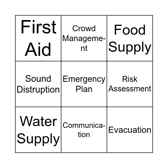 Health and Safety Bingo Card