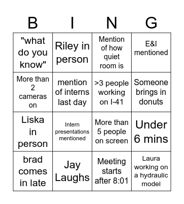 Madison Morning Meeting Bingo Card