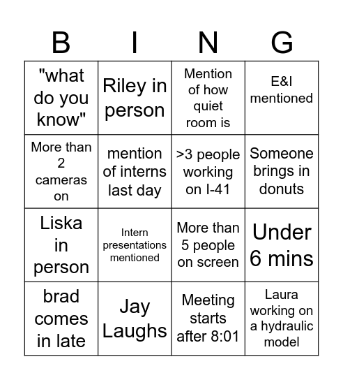 Madison Morning Meeting Bingo Card