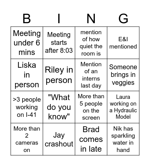 Madison Morning Meeting Bingo Card