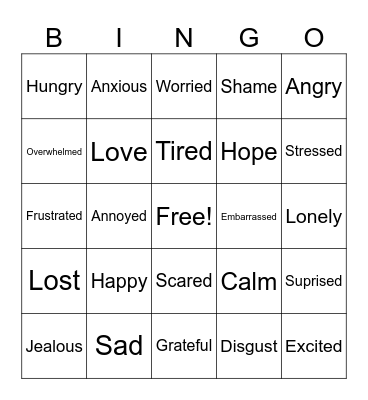Feelings Bingo Card