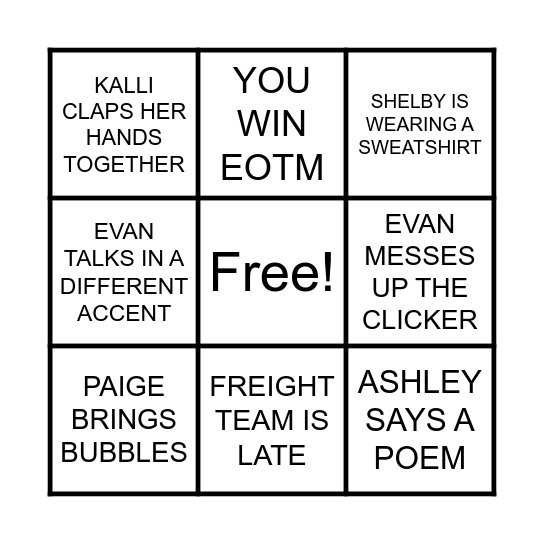 SCHEELS OWNER'S MEETING BINGO Card