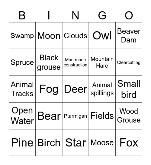 Moose Bingo Card
