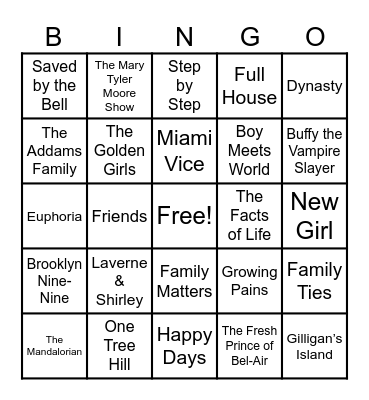 TV Theme Songs Bingo Card