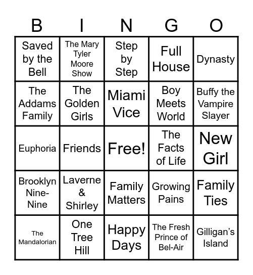 TV Theme Songs Bingo Card