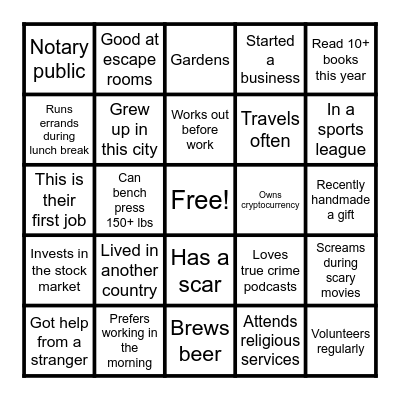 Get to know everyone! Bingo Card